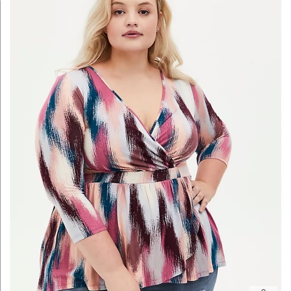 Super Soft Multi Ikat Surplice Babydoll Top, Torrid, Size 0X - Picture 3 of 10